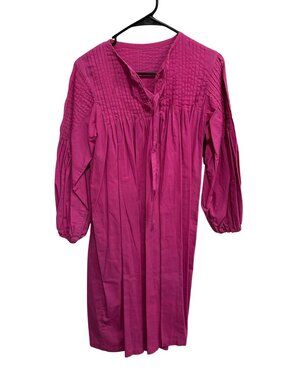 Pintuck Long Sleeve Tie Neck Dress Pink Elastic Cuffs Cottage Barbiecore